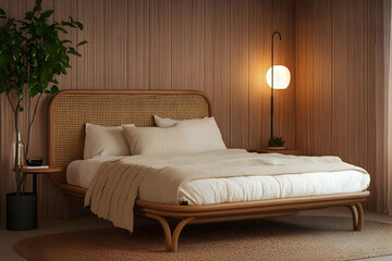 Bedding Set Image - A cozy bedroom featuring a natural wood bed, soft bedding, and warm lighting.