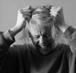 pain and headache woman in stress stressed out and abuse with depression people stock photos stop...