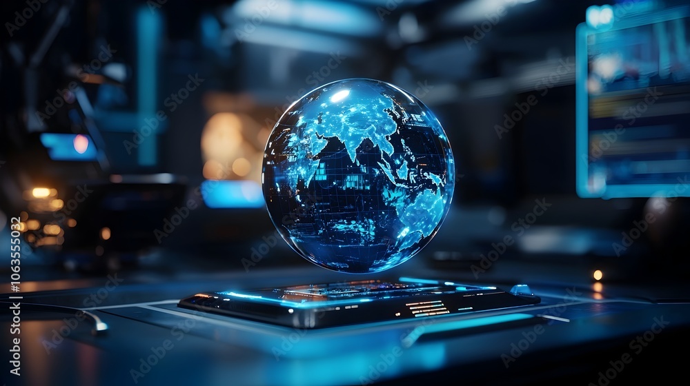 Poster holographic globe displaying real time climate and weather patterns