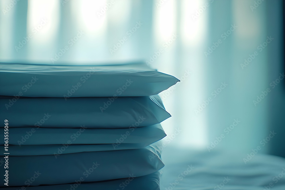 Aufkleber bedding set image - a neatly stacked pile of white linens against a softly lit background.