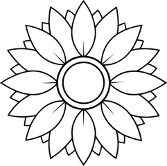  Sunflower Outline Illustration for Coloring Book–Simple Floral Line Art