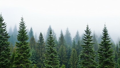 Naklejka premium Seamless pattern with foggy spruce forest. Fir trees isolated on white background.