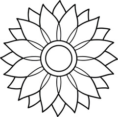  Sunflower Outline Illustration for Coloring Book–Simple Floral Line Art