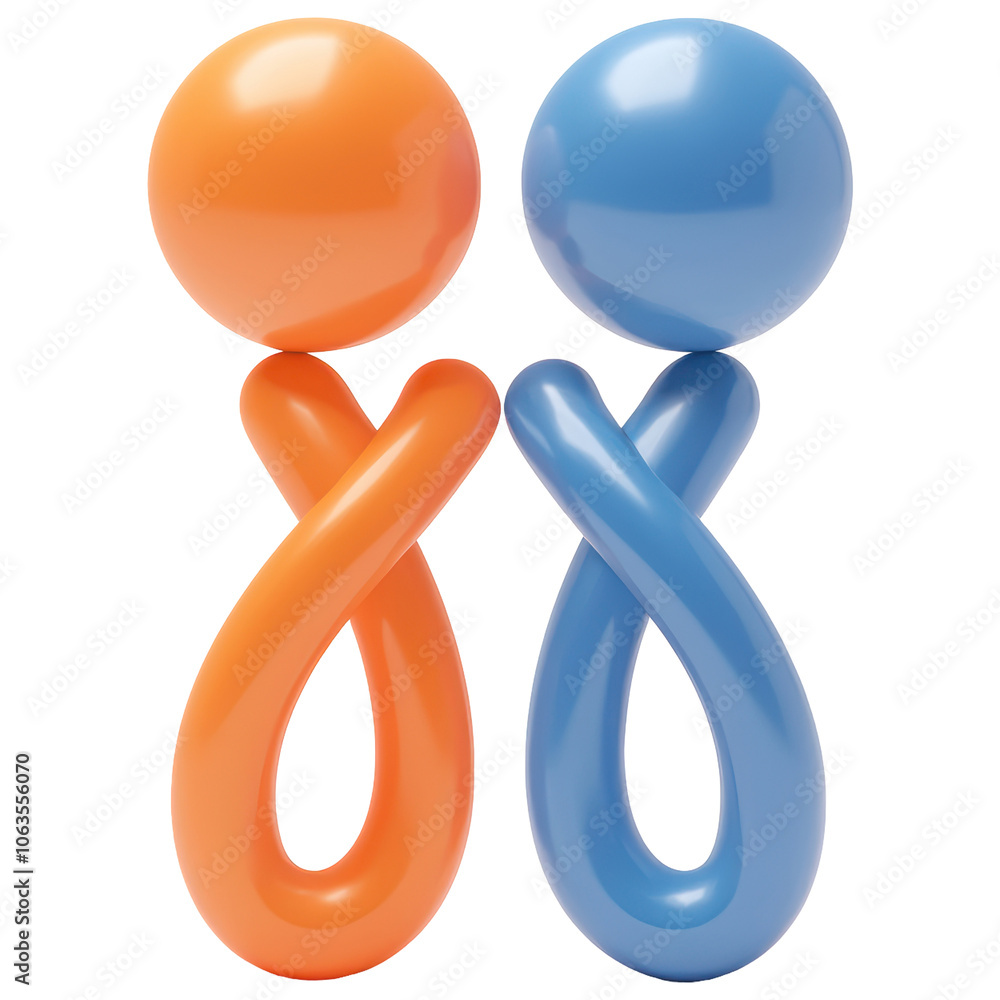 Poster 3d two people are hugging each other in a twisted shape isolated on transparent or white background,