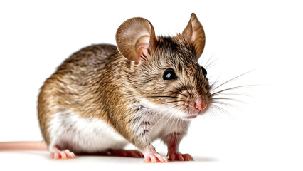 Tiny mouse with whiskers showing isolated on white