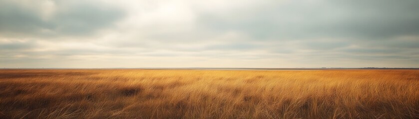 Fototapeta premium Golden Grass Field Under a Cloudy Sky