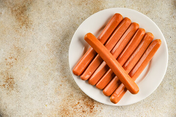 sausages meat pork, beef, chicken dish Fresh delicious gourmet food background on the table rustic food top view copy space