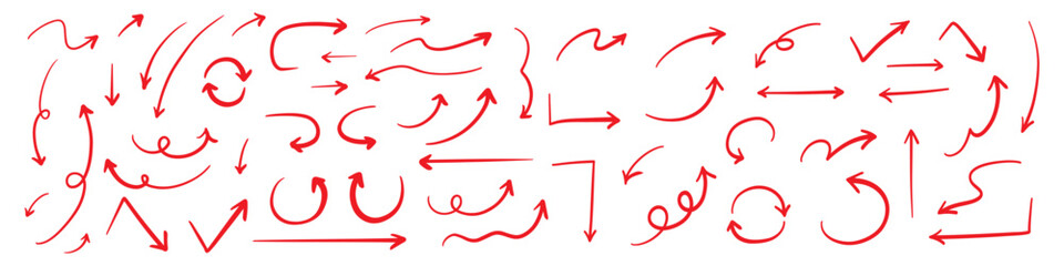 シンプルなペンの手書きの矢印セット ベクター 赤