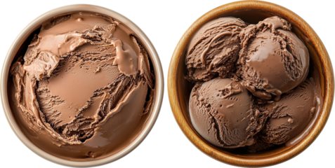 Top view ice cream chocolate in a ceramic cup
isolated on transparent background, scoope ice cream PNG, chocolate ice png