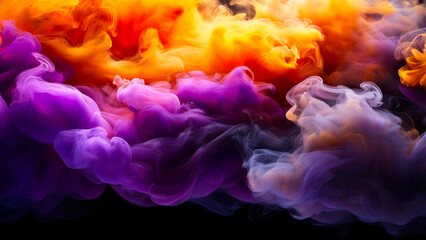 Thick clouds of purple and orange smoke mix to create smooth gradients against a dark background.