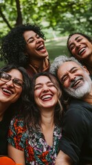Obraz premium Group of people with different ages, ethnicities, and body types laughing together in an urban park