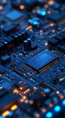 Fototapeta premium Captivating Blue Circuit Technology Shines Brightly in Vertical Mobile Wallpaper