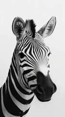Fototapeta premium Zebra portrait showcasing striking black and white stripes against a white background, AI