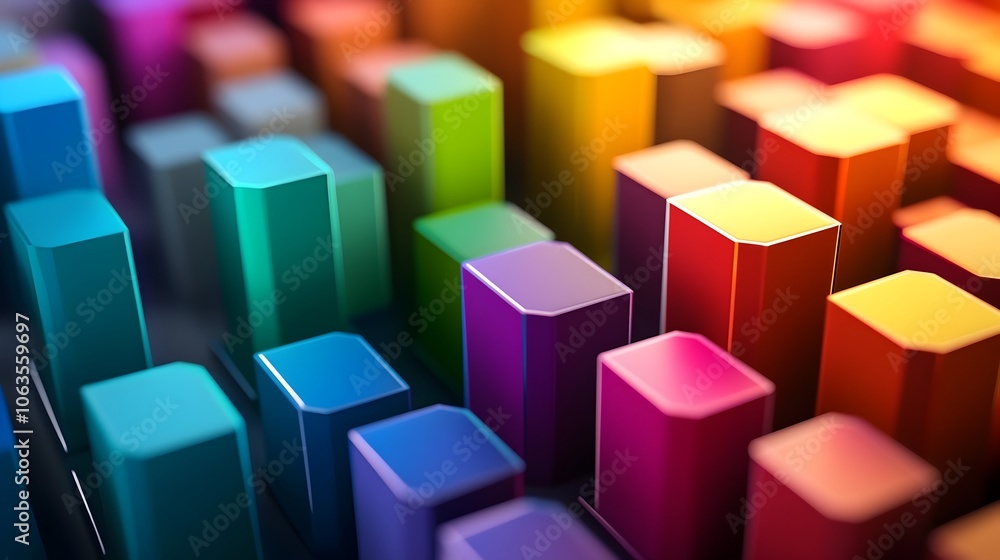 Aufkleber vibrant geometric expansion - dynamic business growth in colorful cube prisms and hexagonal shapes