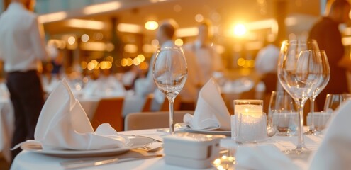 Elegant dining experience at sunset in a modern restaurant setting