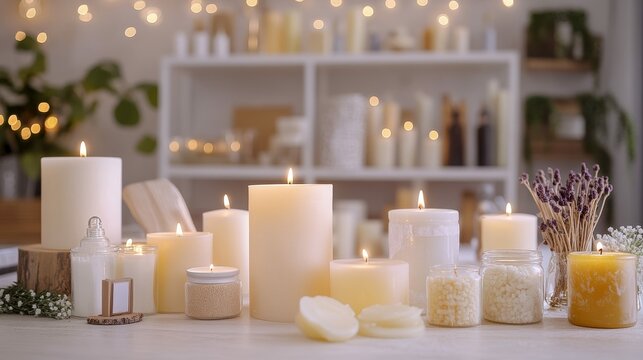 Candlemaking Workshop with Supplies and Finished Products