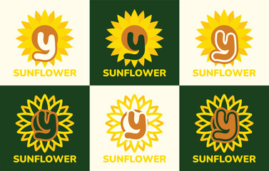 Fototapeta premium Set of letter Y sunflower logo. This logo combines letters and sunflower shapes. Suitable for flower shops, flower farms, flower accessories shops and the like.