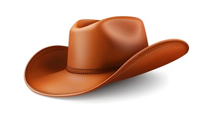 brown western hat with soft curves, high-resolution texture and subtle shading, isolated on white background