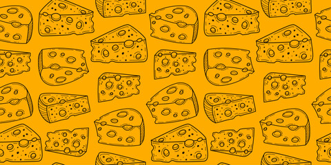 Cheese pattern background. Cheese doodle pattern background. Seamless Pattern of a Cheese. Seamless pattern of cheese doodle illustration background.	