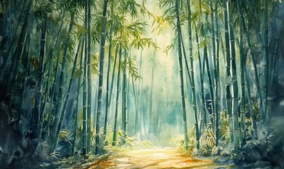 Fototapeta premium Watercolor Bamboo Forest in Kyoto, Japan
