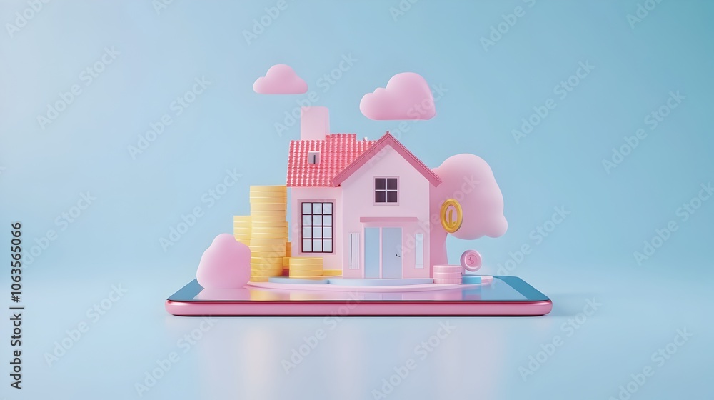 Poster 3d render of tablet screen showing interest rate comparison for property loan in digital setting