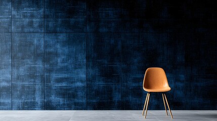 Modern minimalist chair against a textured blue wall