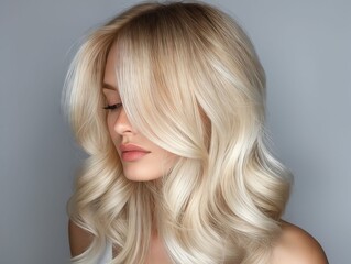 A woman with long blonde hair is posing for a picture