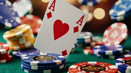 Flying cards 
and poker chips, poker chips and cards, Casino theme, footage, 4k footage, videos, video clip, slow motion, video wallpaper, animation, 4k - Powered by Adobe