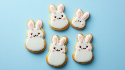 Happy Easter. Multicolored pastel easter cookies on a isolated background. Bunny.