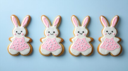 Obraz premium Happy Easter. Multicolored pastel easter cookies on a isolated background. Bunny.