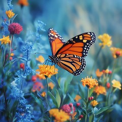Obraz premium Bright Summer Flowers Showcase Monarch Orange Butterfly's Delicate Beauty