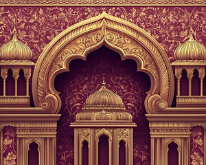 Ornate Traditional Indian Temple Architecture Motif Background