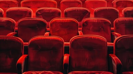 Fototapeta premium Theater Seat. Empty Red Seating Rows in Auditorium Interior