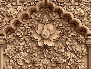 Intricate Stone Carvings Inspired Floral and Geometric Pattern Background with Detailed Textures