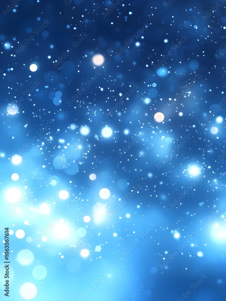 Poster a dreamy blue background filled with soft, glowing bokeh lights, creating a magical and serene atmos