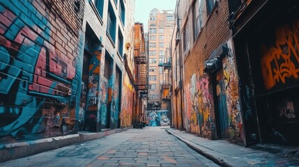 Fototapeta premium Explore the vibrant colors of a bold graffiti wall in an urban alley