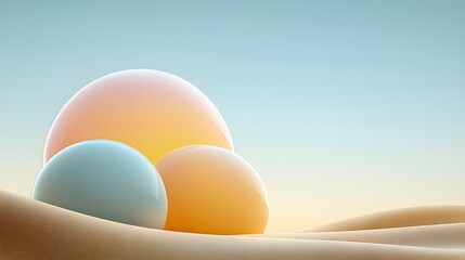 Abstract spheres on a serene desert landscape