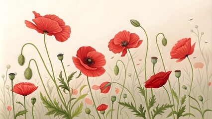 Fototapeta premium Red Poppy Flowers in Bloom Cycle, Symbol of Growth and Beauty Isolated on Transparent Background 