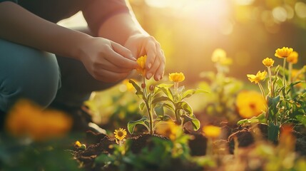 Fototapeta premium Gardening in Golden Light