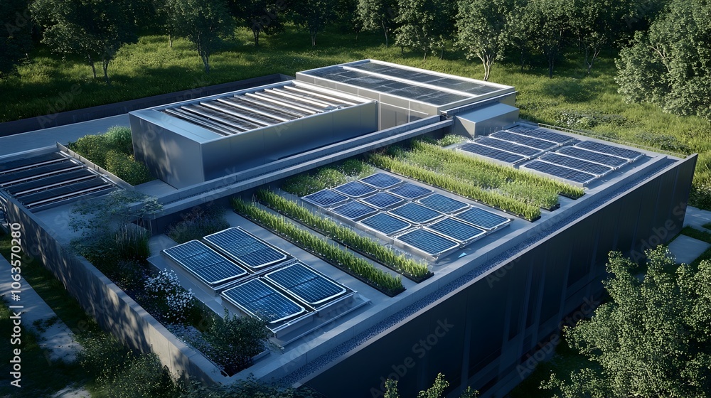 Poster carbon-neutral data center with green energy sources and net zero tech in digital industry
