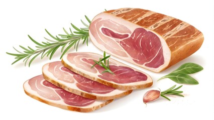 Slices of Ham and Prosciutto Isolated on Transparent Background, Italian Cured Meats for Culinary Use
