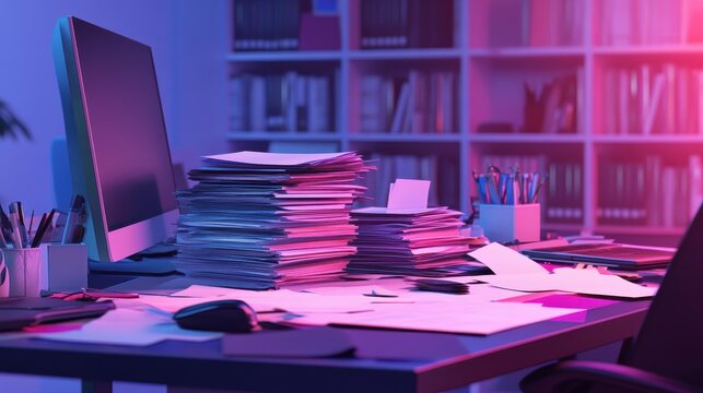 Organized chaos navigating a busy workday at the office desk with scattered documents