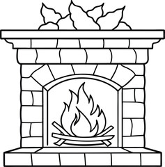 Monochrome stone fireplace with texture wood and fire vector illustration