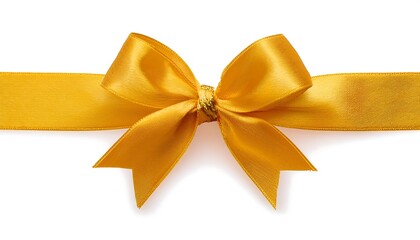 Fototapeta premium Elegant yellow ribbon with a golden bow on a white background perfect for festive decorations and gifts. Generative AI