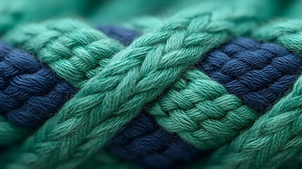 Close-up of braided green and blue rope texture