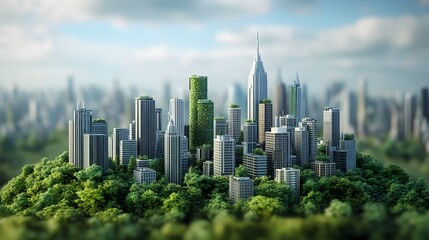 Obraz premium Futuristic Cityscape with Eco-Friendly Overlay Showcasing Government Climate Policy Vision