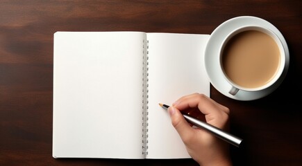 close-up of business person writing on a notebook, business persons working table