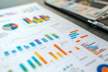 digital marketing strategy dashboard, filled with colorful charts, graphs, and icons, against a clean, white background