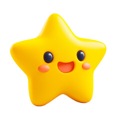 Bright yellow star character with cute facial features and transparent background perfect for children's designs or educational materials