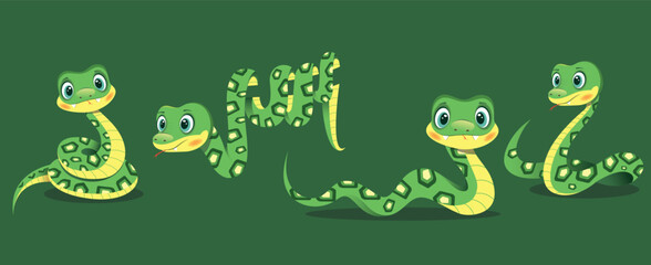 Set of cute green snakes